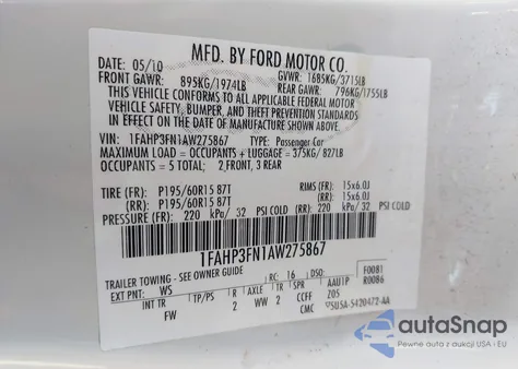 2010 Ford Focus Se из США, поврежденный, VIN 1FAHP3FN1AW275867